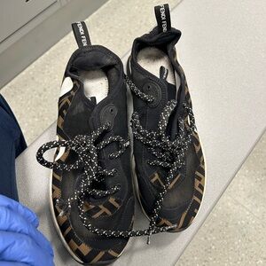 Fendi Black and Tan Logo Sneakers